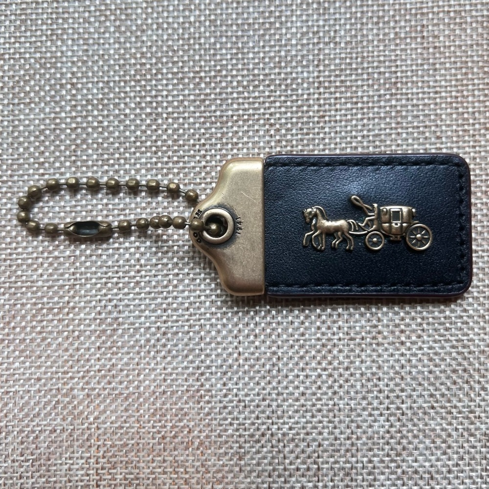 Coach large 2.5" 1941 hangtag tag black oxblood burgundy leather and brass